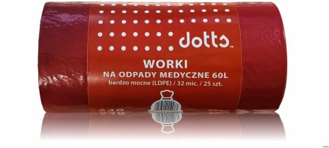 Worki na odpady MEDYCZNE 60l 25szt., DOTTS, bardzo mocne (LDPE), 32mic czerwone