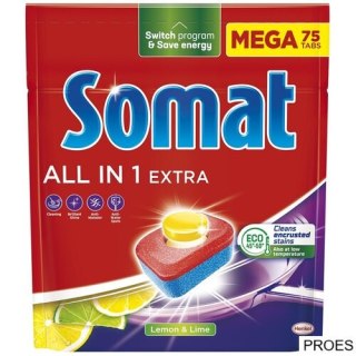 SOMAT Tabletki do zmywarki MEGA 75 szt. All in one Extra Lemon 09282