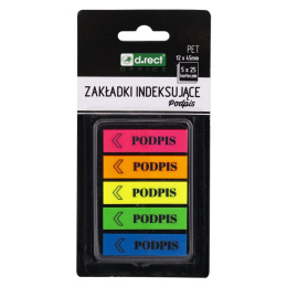 Zakładki indeksujące PET 12x45mm 5x25szt PODPIS 110503