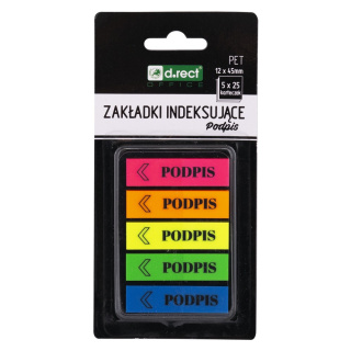 Zakładki indeksujące PET 12x45mm 5x25szt PODPIS 110503