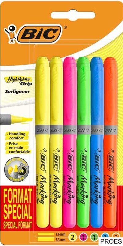 Zakreślacze BIC Highlighter Grip Special Format mix 6szt, 9226071