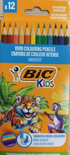 BIC Kids Smooth ECO Kredki drewniane Pudełko 12szt, 525786