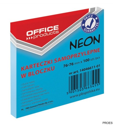 Bloczek samoprzylepny 76x76 100k NEON niebieski 14046611-01 Bloczek samoprzylepny 76x76 100k NEON niebieski 14046611-01