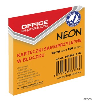 Bloczek samoprzylepny 76x76 100k NEON pomarańczowy 14046611-07