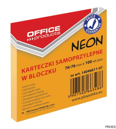 Bloczek samoprzylepny 76x76 100k NEON pomarańczowy 14046611-07 Bloczek samoprzylepny 76x76 100k NEON pomarańczowy 14046611-07
