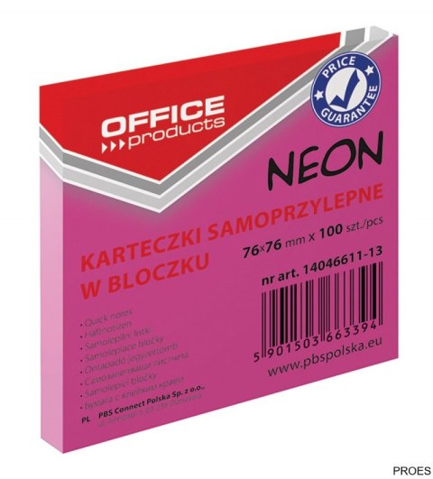 Bloczek samoprzylepny 76x76 100k NEON różowy 14046611-13 Bloczek samoprzylepny 76x76 100k NEON różowy 14046611-13