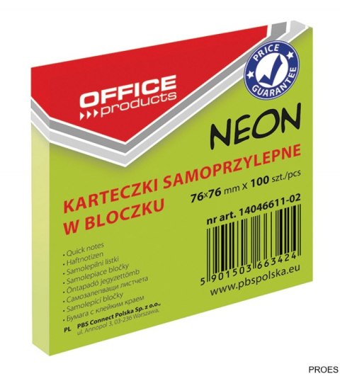 Bloczek samoprzylepny 76x76 100k NEON zielony 14046611-02 Bloczek samoprzylepny 76x76 100k NEON zielony 14046611-02