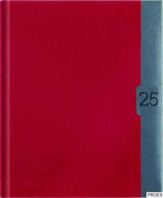 Kalendarz B-6 PLUS książkowy (U4), 24 - czerwony aksamit / granat linea 2025 TELEGRAPH