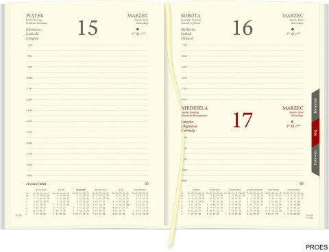 Kalendarz Cross z gumką i ażurową datówką A5 Dzienny 204 A5DRK czerwony 2025 WOKÓŁ