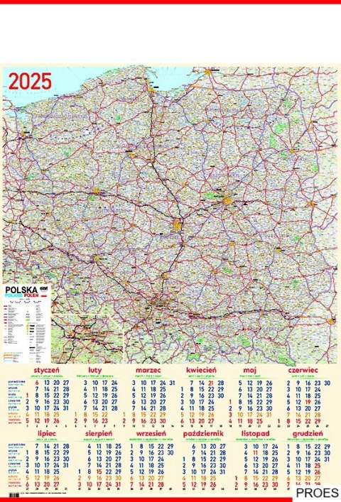 Kalendarz Plakatowy B-1, P20 - MAPA 2025 TELEGRAPH