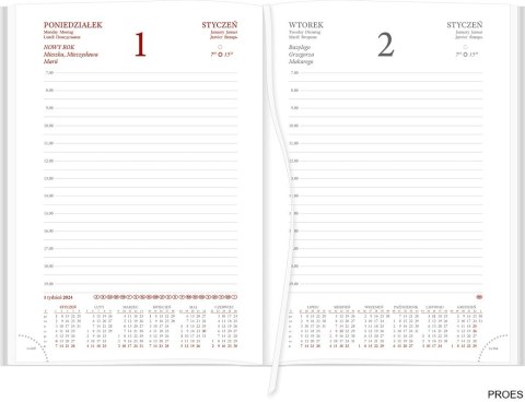 Kalendarz Vivella A5 Dzienny 216 A5DB czerwony 2025 WOKÓŁ NAS