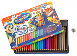Kredki BAMBINO w opr.drew 26kol 15cm w pudełku metalowym 3226