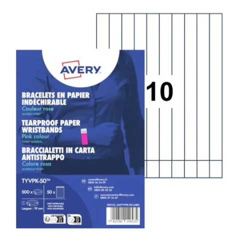 Opaski na rękę TYVEK, 256 x 19 mm, różowe neonowe, TYVPK-50 Opaski na rękę TYVEK, 256 x 19 mm, różowe neonowe, TYVPK-50
