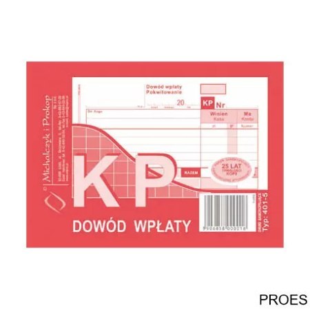 401-5 KP Dowód Wpłaty, A6 80 kartek, MICHALCZYK&PROKOP 401-5 KP Dowód Wpłaty, A6 80 kartek, MICHALCZYK&PROKOP