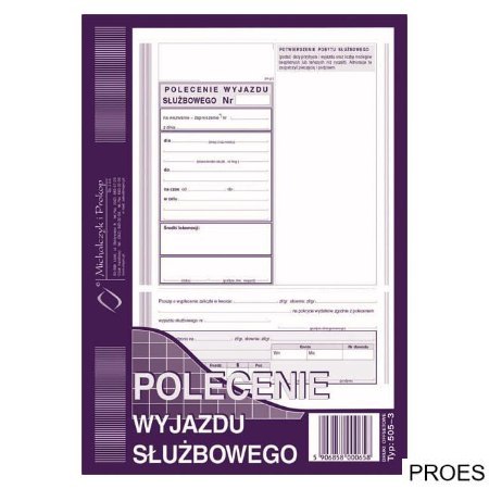 505-3 Polecenie wyjazdu służbowego, A5 40 kartek, MICHALCZYK&PROKOP 505-3 Polecenie wyjazdu służbowego, A5 40 kartek, MICHALCZYK&PROKOP