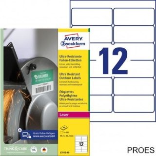 Etykiety polietylenowe ultra resistant, A4, 40 ark./op., 99,1x42,3mm, AVERY ZWECKFORM, L7913-40