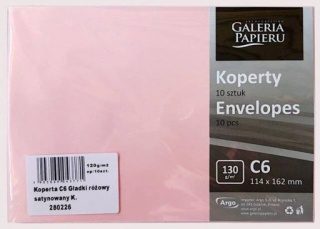 Koperta C6 gładki różowy satynowany (10szt.) 130g 280226 ARGO