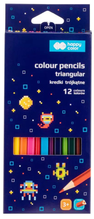 Kredki drewniane, szkolne, trójkątne, 12 kol. Pixi Planet, Happy Color HA 2313 13PP K12