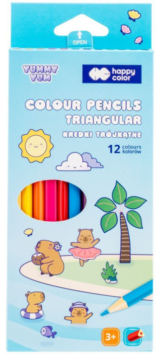 Kredki drewniane, szkolne, trójkątne, 12 kol. Yummy Yum, Happy Color HA 2313 13YU K12