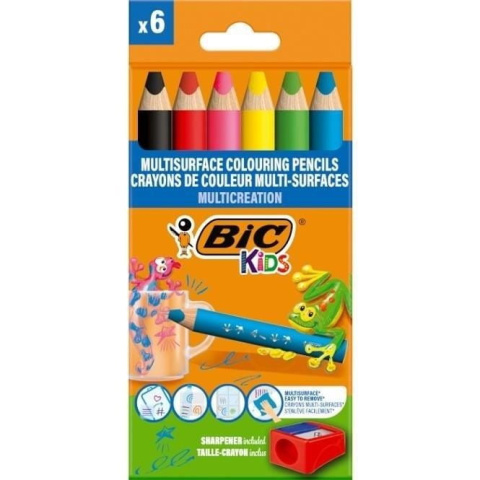 Kredki ołówkowe + temperówka BIC Kids Multisurface ECO Pudełko 6+1szt 515220 Kredki ołówkowe + temperówka BIC Kids Multisurface ECO Pudełko 6+1szt 515220