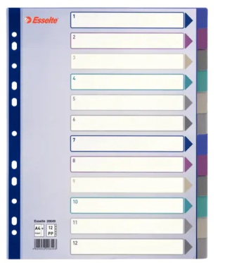 Przekładki plastikowe Multicolor PP, A4 Maxi - 12 kart Esselte, 20649