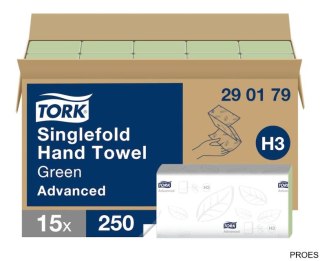 Ręcznik składny Advanced ZZ zielony 2 warstwy 3750 szt./kart H3 TORK 290179, 15x25