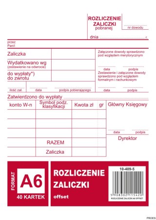 Rozliczenie zaliczki A6, 40 kartek offset, 10-409-5 DOTTS