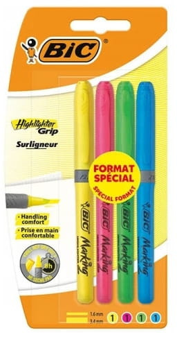 Zakreślacze BIC Highlighter Grip Special Format mix 4szt, 951473