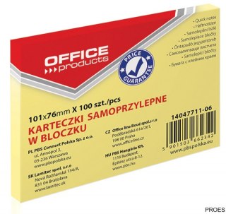 Bloczek samoprzylepny , 101x76mm, 1x100 kart., pastel, jasnożółty, typu OFFICE PRODUCTS 14047711-06