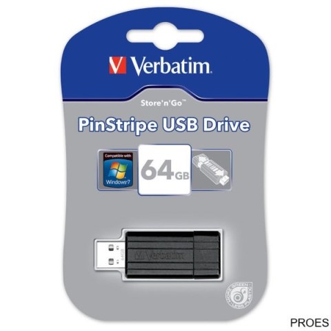 Pamięć Pendrive VERBATIM 64GB USB 2.0 czarny PINSTRIPE 49065