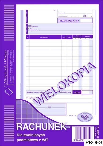 223-3 Rachunek A5 dla zw.z VAT (pion) wielokopia MICHALCZYK i PROKOP 223-3 Rachunek A5 dla zw.z VAT (pion) wielokopia MICHALCZYK i PROKOP