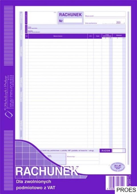 231-1 Rachunek A4 dla zw.z VAT MICHALCZYK I PROKOP 231-1 Rachunek A4 dla zw.z VAT MICHALCZYK I PROKOP