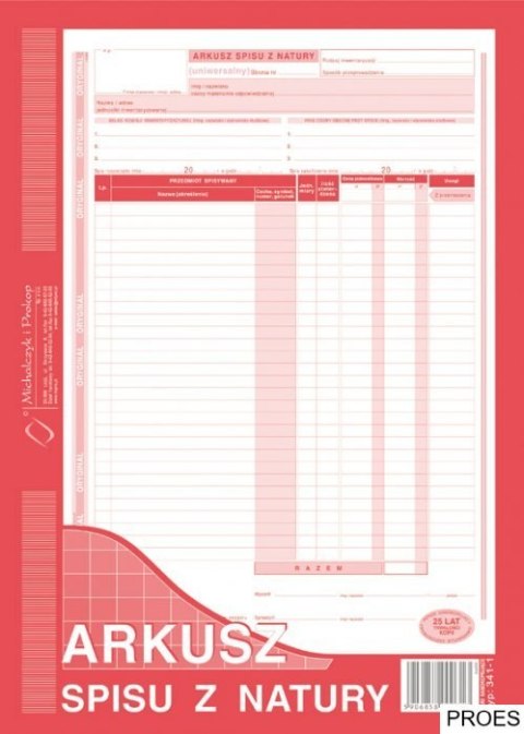 341-1 Arkusz spisu z natury MICHALCZYK&PROKOP A4 (pion) 48 kartek 341-1 Arkusz spisu z natury MICHALCZYK&PROKOP A4 (pion) 48 kartek