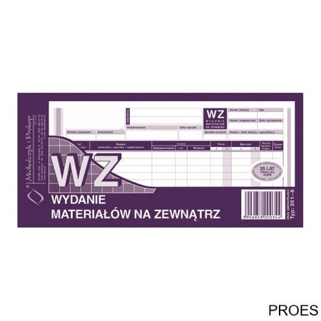 351-8 WZ wydanie materiałów na zewnątrz, 1/3 A4 80 kartek, MICHALCZYK&PROKOP 351-8 WZ wydanie materiałów na zewnątrz, 1/3 A4 80 kartek, MICHALCZYK&PROKOP