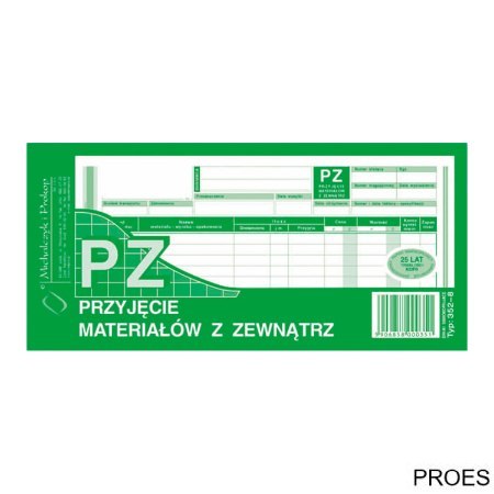 352-8 PZ przyjęcie materiałów z zewnątrz, 1/3 A4 80 kartek, MICHALCZYK&PROKOP 352-8 PZ przyjęcie materiałów z zewnątrz, 1/3 A4 80 kartek, MICHALCZYK&PROKOP