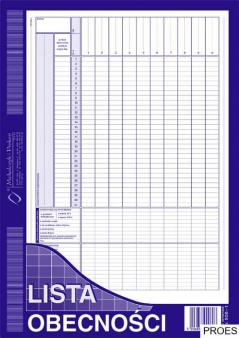 506-1 Lista obecności MICHALCZYK&PROKOP A4 40 kartek 506-1 Lista obecności MICHALCZYK&PROKOP A4 40 kartek