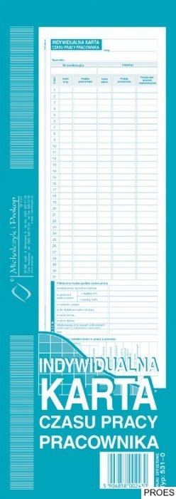 531-0 Indywidualna karta czasu pracy pracownika 1/2 A4 Miczhalczyk i Prokop