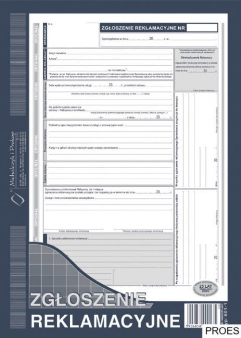 601-1 Zgłoszenie reklamacji MICHALCZYK&PROKOP A4 40 kartek 601-1 Zgłoszenie reklamacji MICHALCZYK&PROKOP A4 40 kartek