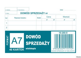 Dowód sprzedaży A7, 80 kartek wielokopia, 10-260-9 DOTTS