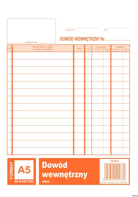 Dowód wewnetrzny A5, 40 kartek offset, 10-K12 DOTTS