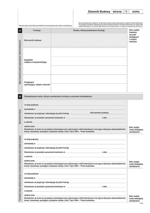 Dziennik budowy A4, 20 stron offset, 10-603-S11 DOTTS