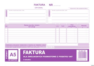 Faktura dla podatników zwolnionych z VAT A5, (o+1k) 80 kartek, 10-203-3E DOTTS