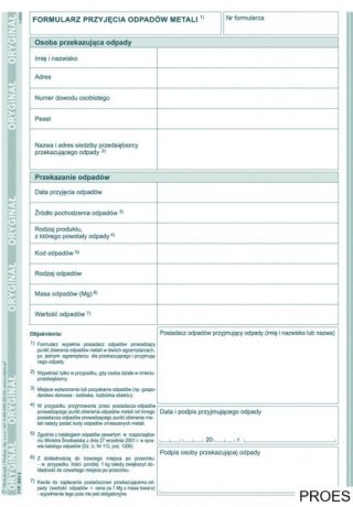 Formularz przyjęcia odpadów metali E03-3 A5 80 stron, MICHALCZYK&PROKOP