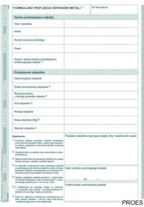 Formularz przyjęcia odpadów metali E03-3 A5 80 stron, MICHALCZYK&PROKOP
