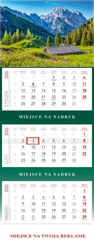 Kalendarz trójdzielny KS055B GÓRY 2026 WOKÓŁ NAS