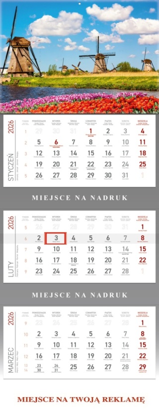Kalendarz trójdzielny KS055B WIATRAKI 2026 WOKÓŁ NAS