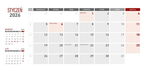 Kalendarz z notesem miesięczny klejony KB064B szary 2026 WOKÓŁ NAS