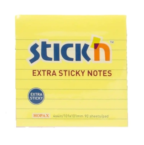 Notes samoprzylepny EXTRA STICKY 101x101 linie żółty neon 90 kartek STICK`N 21504