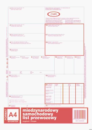 Numerowany międzynarodowy list przewozowy CMR, (1+4) A4 80 kartek, 10-800-2N DOTTS