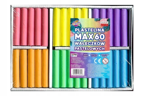 Plastelina max 60 wałeczków pastelowa, 93493 KOMA Plastelina max 60 wałeczków pastelowa, 93493 KOMA